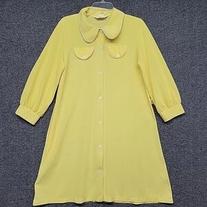 Women's Vtg Sears. 60's Housecoat, Button Front, Lace Trim, Yellow Size 14